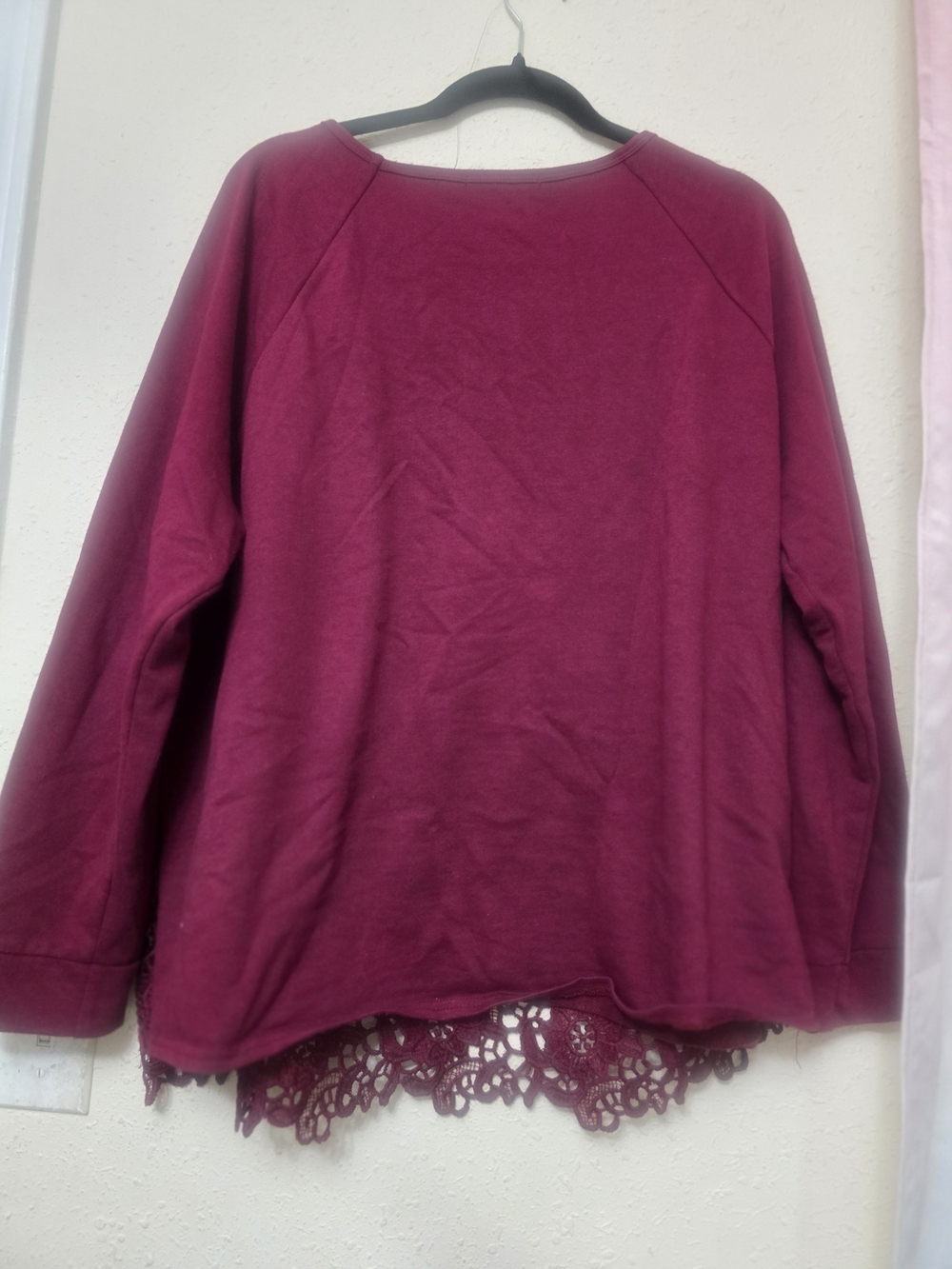 Adrianna Papell Burgundy Lace Front Pullover Sweatshirt - Picture 3 of 5